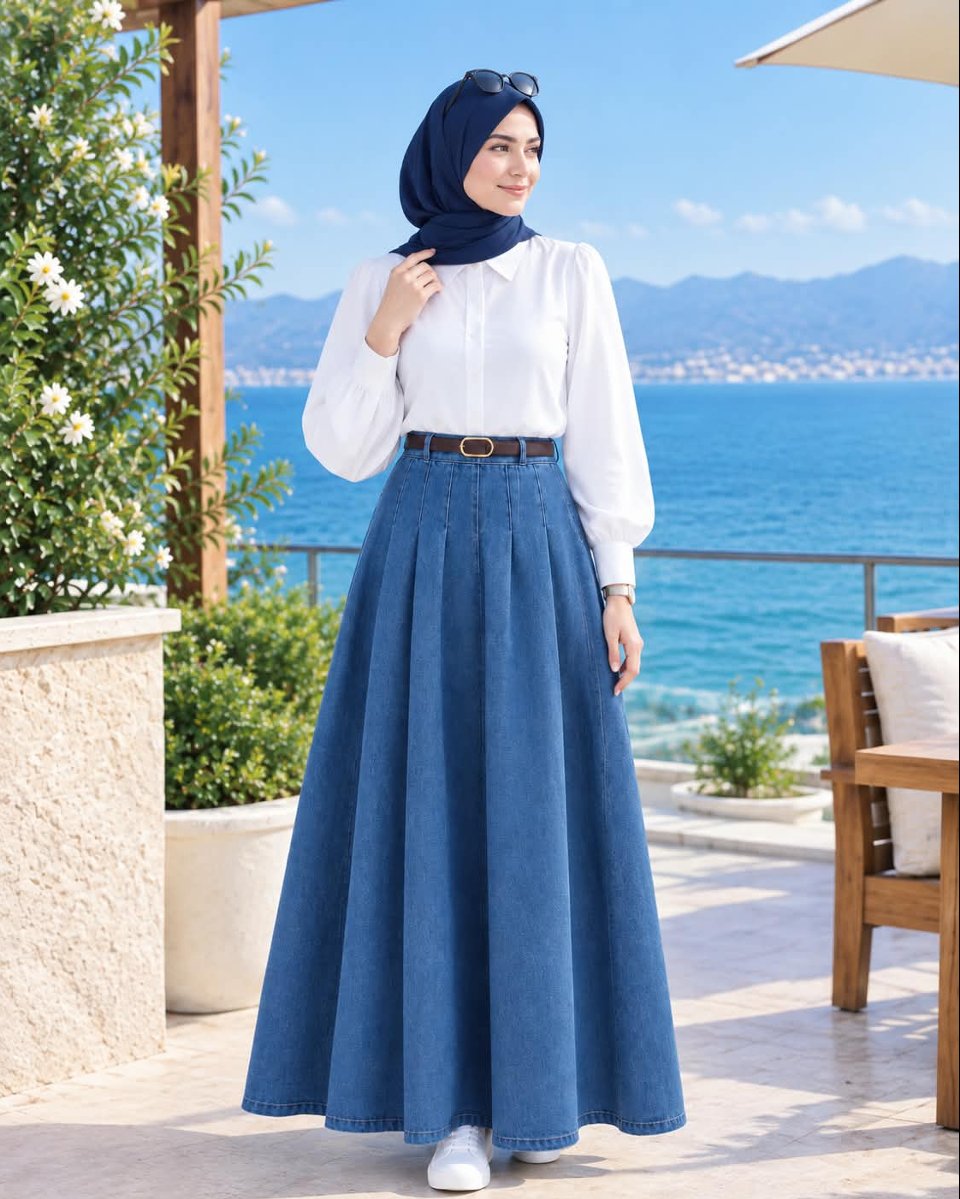 تنورة ماكسي من الدنيم بكسرات.